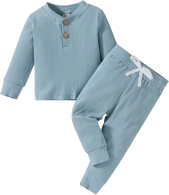 creugole 冬季幼儿男孩女孩服装套装棉质罗纹服装中性款儿童长袖套头